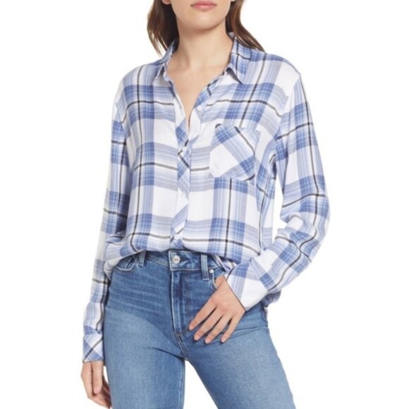 Women's RAILS Hunter Flannel Button-Up Plaid in "White Robin Navy" | Size M - Picture 1 of 10